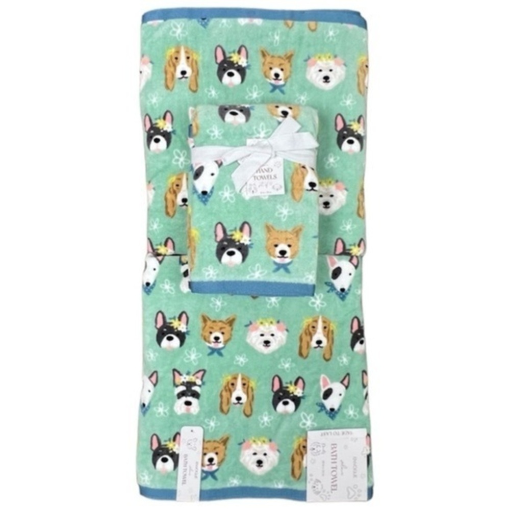 Envogue - ‘Dogs - mint bundle’ bath towel set. NWT